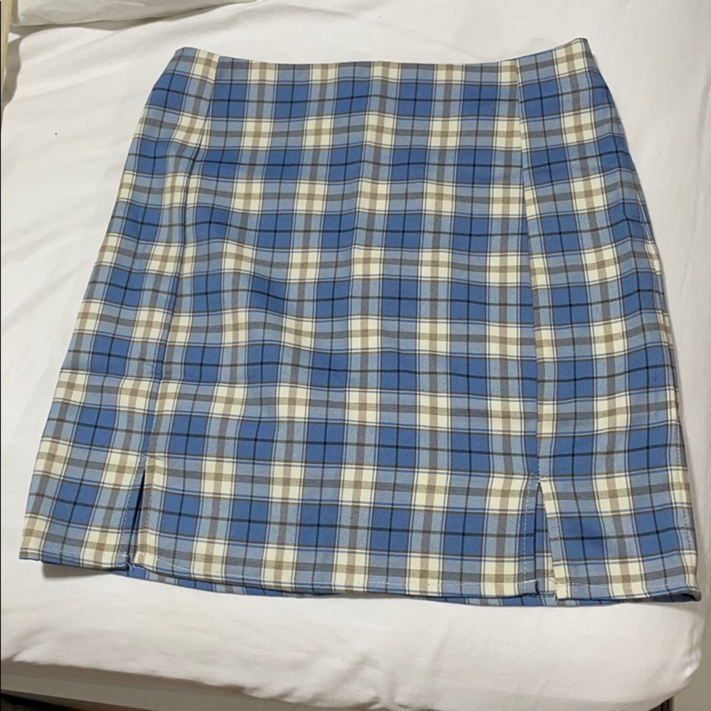 Plaid sky blue mini skirt